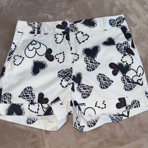 Heart Patterned White and Black Shorts